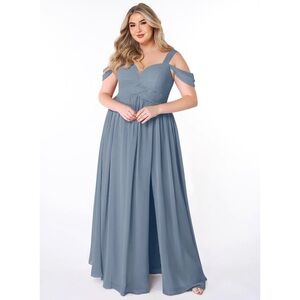 Size 12 Azazie Lianne A-Line Off the Shoulder Chiffon Dress - Twilight Color